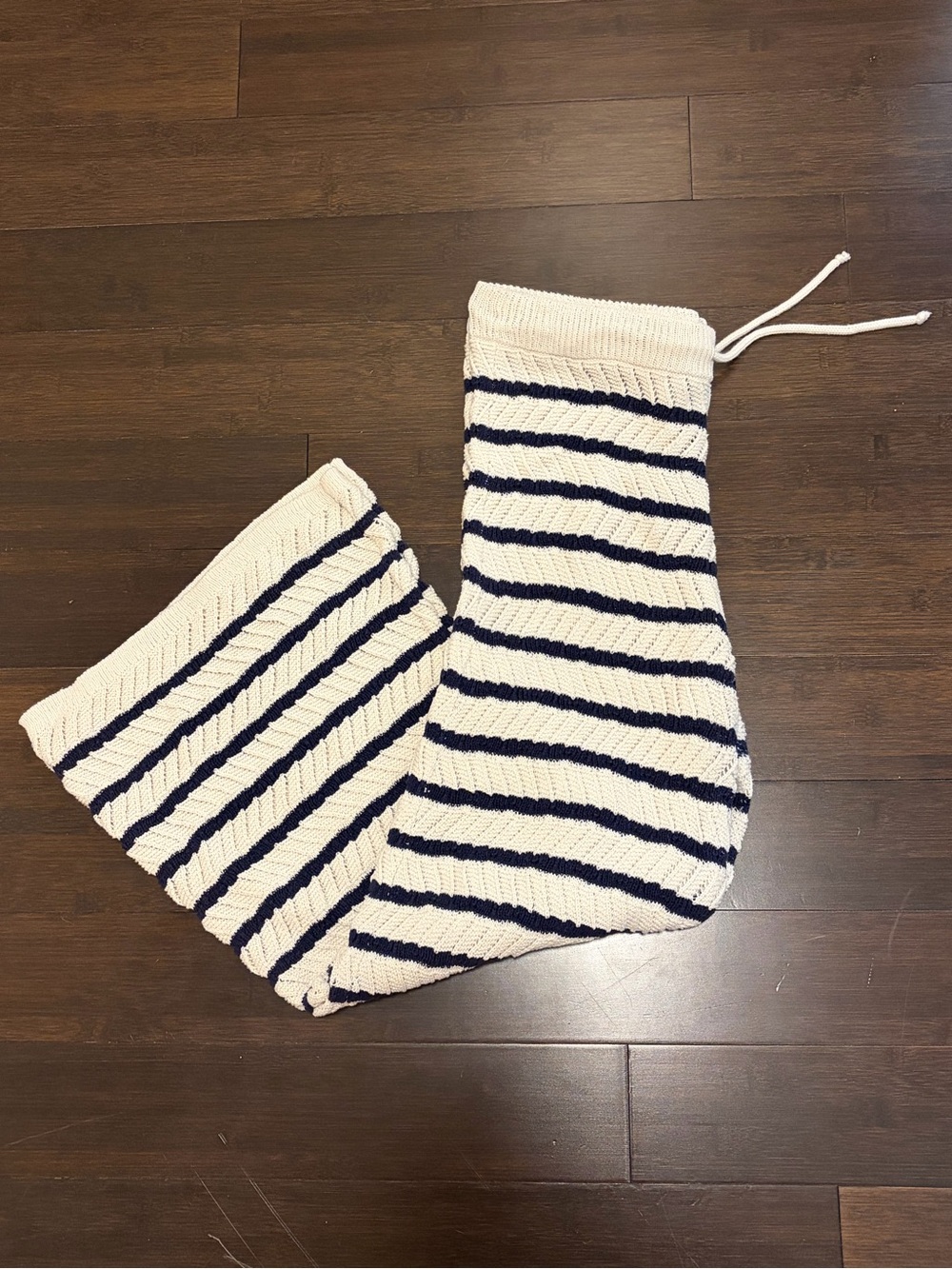 Aerie Cream and Navy Stripe Knit Flare Pants Swim Coverup